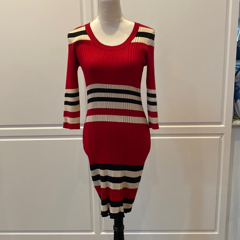 Red striped sweater dress